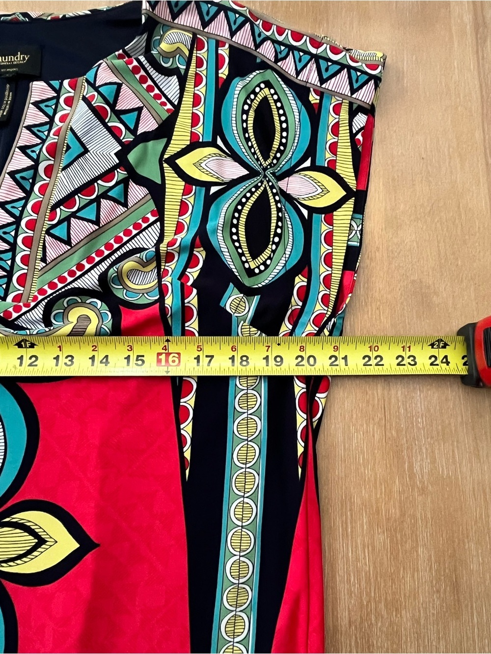 Laundry by Shelli Segal Red Geometric Tribal V-Neck Shift Dress L - Picture 5 of 8